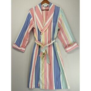 Talbots Intimates Womens Vintage 90s Cotton Pastel Rainbow Striped Robe Large